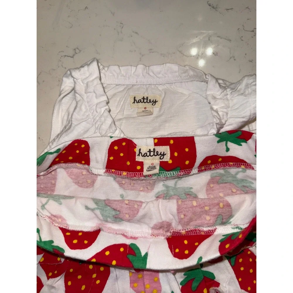 Hatley Girls Strawberry Tank Top and Tiered Ruffle Skirt Set White Red Size 6‎